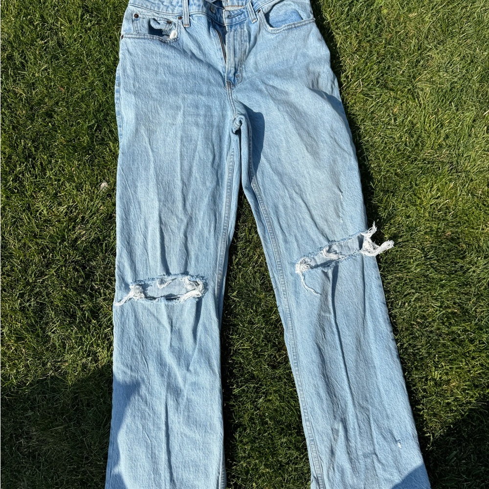 Abercrombie & Fitch Light Blue Ripped Straight Leg Jeans